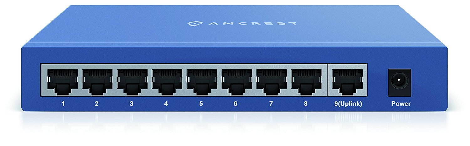 Amcrest 9-Port POE+ Power over Ethernet POE Switch with Metal Housing, 8-Ports POE+ 802.3at 96w (AMPS9E8P-AT-96)