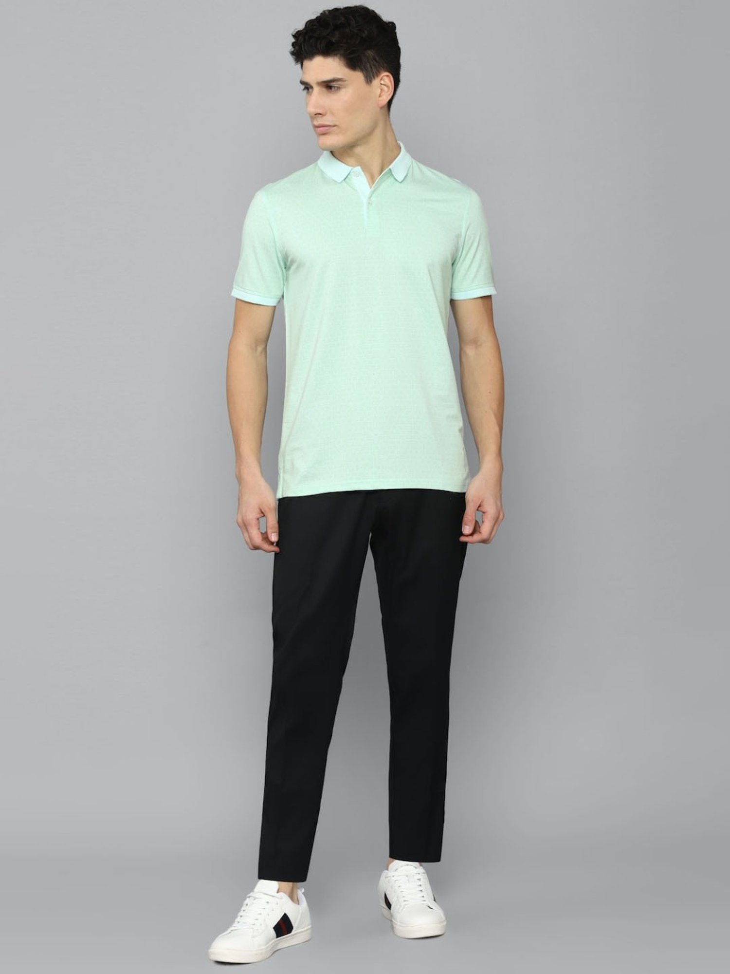 Louis Philippe Sport Green Cotton Slim Fit Texture Polo T-Shirt