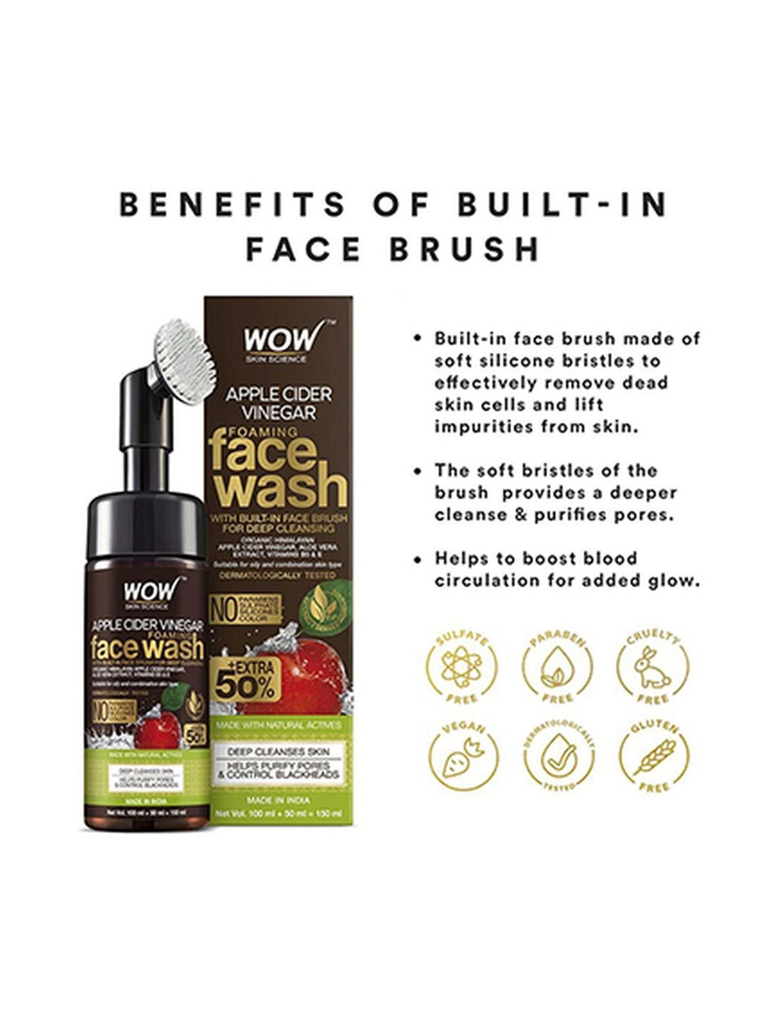 WOW Skin Science Apple Cider Vinegar Foaming Face Wash - 150 ml