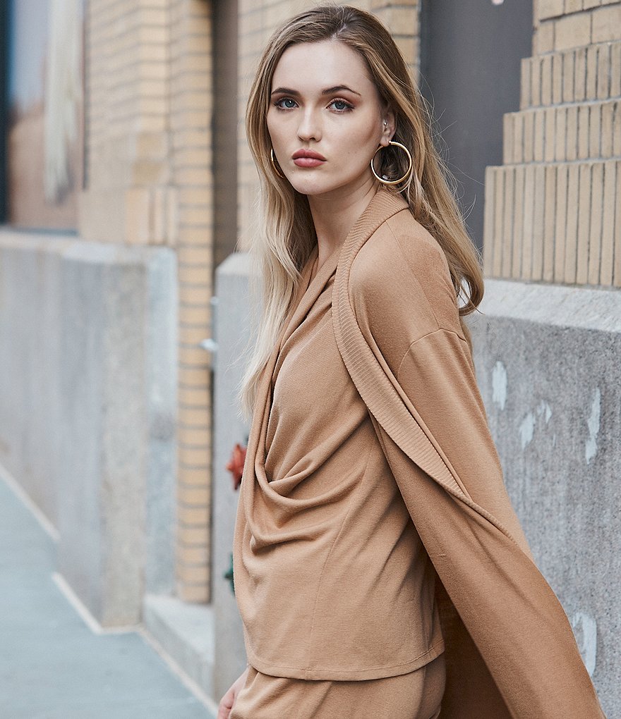 1. STATE Long Sleeve Surplice V-Neck Cross Front Cozy Knit Top