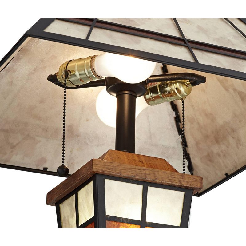 Franklin Iron Works Mission Rustic Table Lamp with Nightlight LED Bronze Tiffany Style Light Mica Living Room Bedroom Bedside