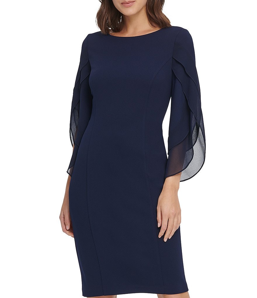 DKNY Tulip Sleeve Stretch Scuba Crepe Shift Dress