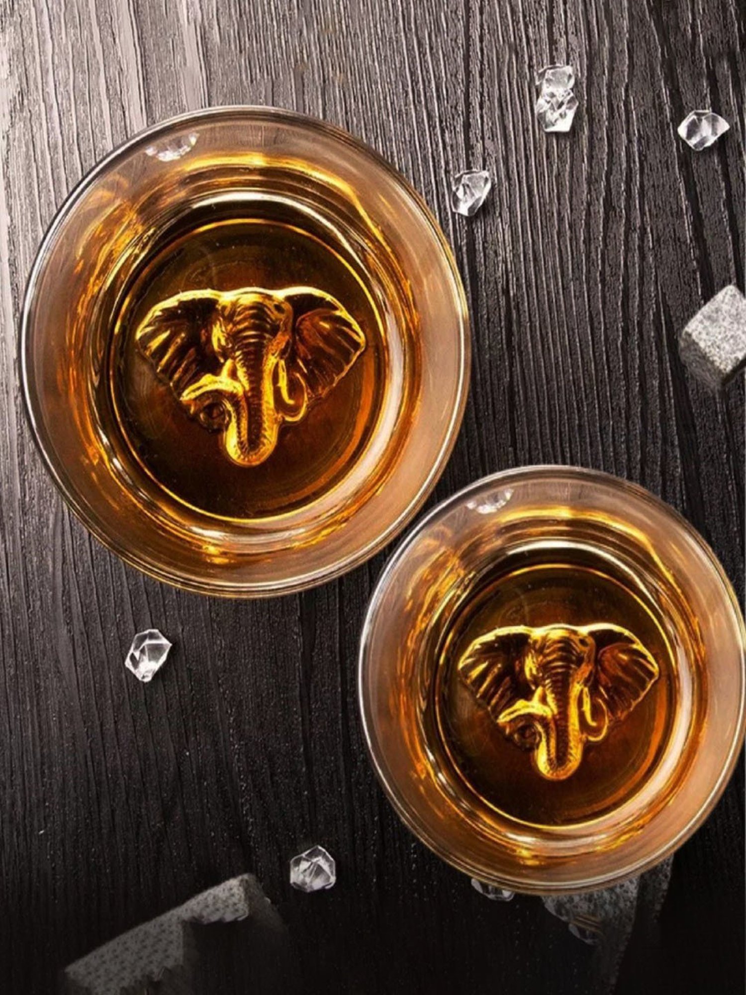 Melbify Gold Elephant Transparent Whiskey Glass 300ml - Set of 2