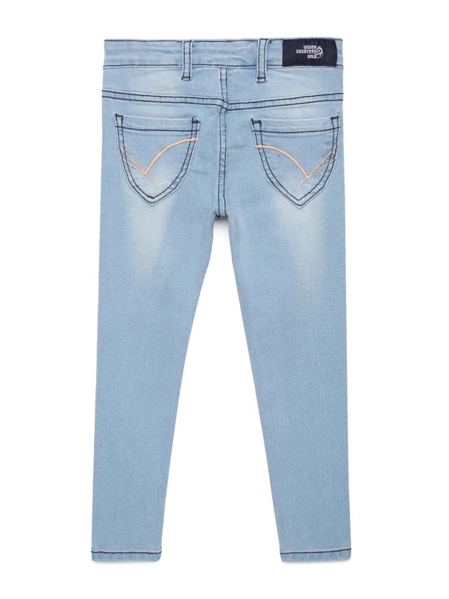 Under Fourteen Only Girls Blue Embroidered Jeans