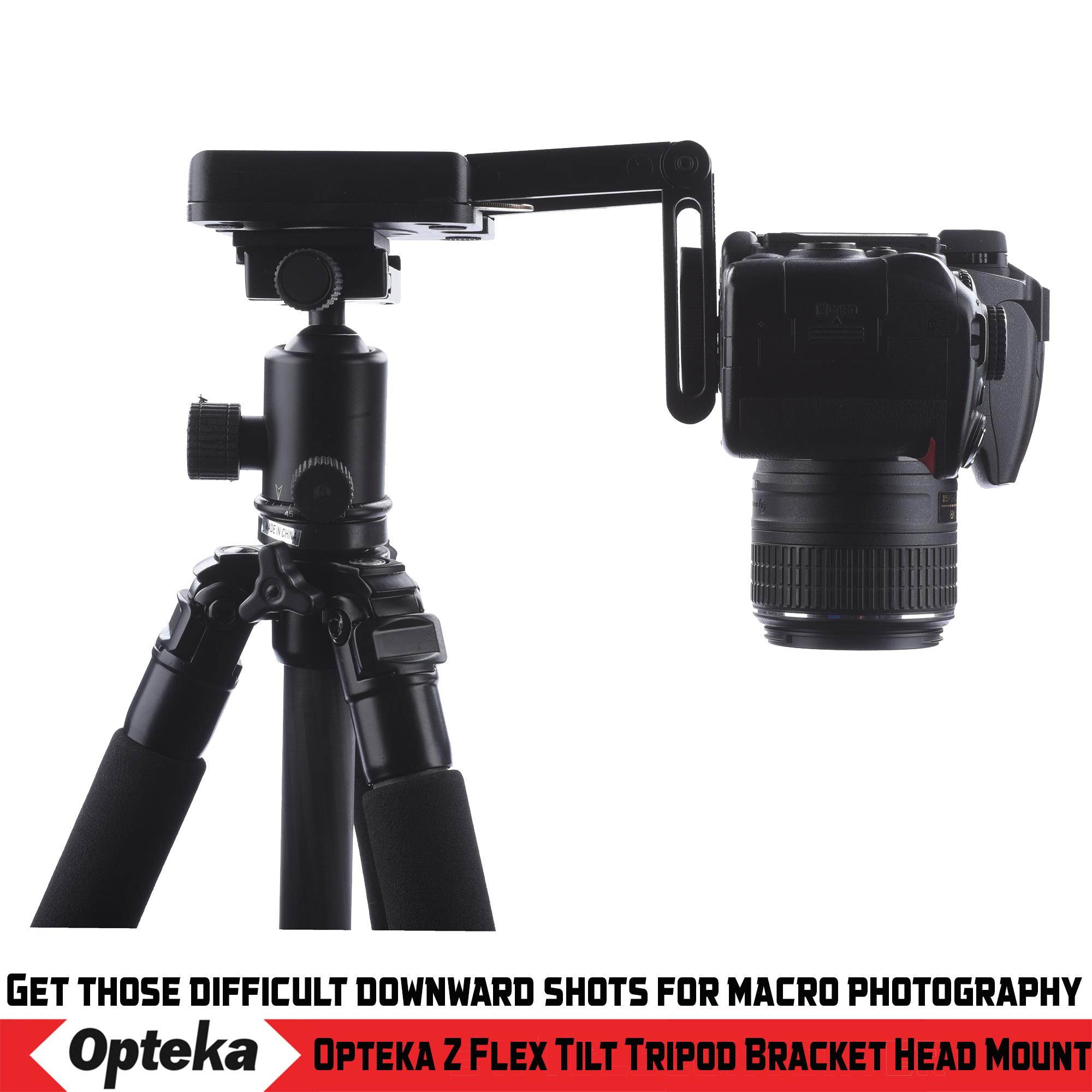 Opteka Z Flex Tilt Aluminum Alloy Tripod Head Bracket with Bubble Level for Canon, Fuji, Nikon, Olympus, Pentax and Sony Cameras or Camcorders