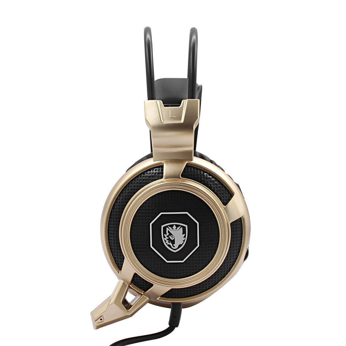 SADES Arcmage Gold Stereo Gaming Headphones With LED Lighting 3.5mm with Microphone for PC Mac PS4 Laptop