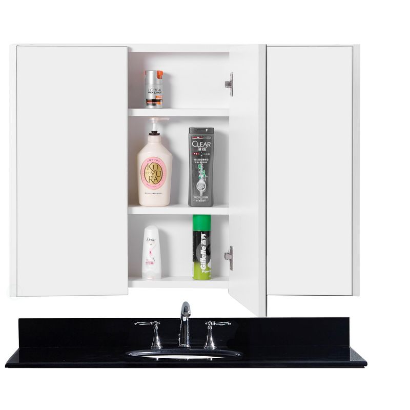 Basicwise 3 Shelves White Wall Mounted Bathroom/ Powder Room Mirrored Door Vanity Cabinet Medicine Chest