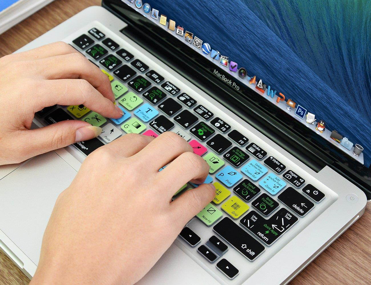 XSKN Macbook Shortcuts Design Series Adobe Hotkey Macbook Hot keys Silicone Laptop Keyboard Skin Cover for Macbook 13" Macbook 13" 15" 17", US&European Layout (InDesign)