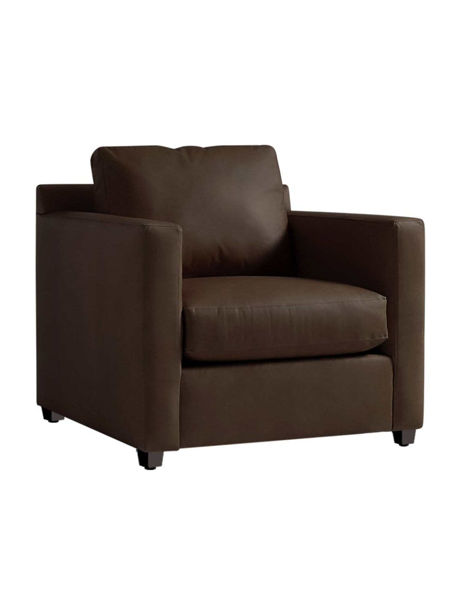 Trevi Olive Brown Leather & Neem Wood 1 Seater Sofa