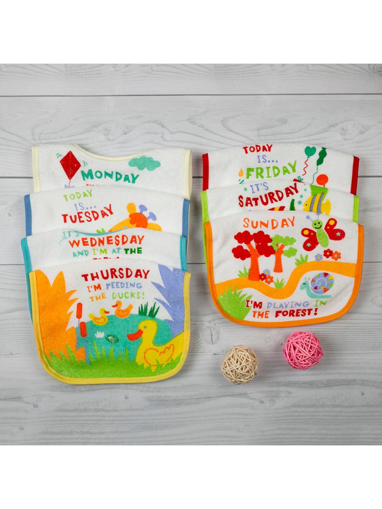 Baby Moo Days of The Week Multicolour 7 Pack Bibs