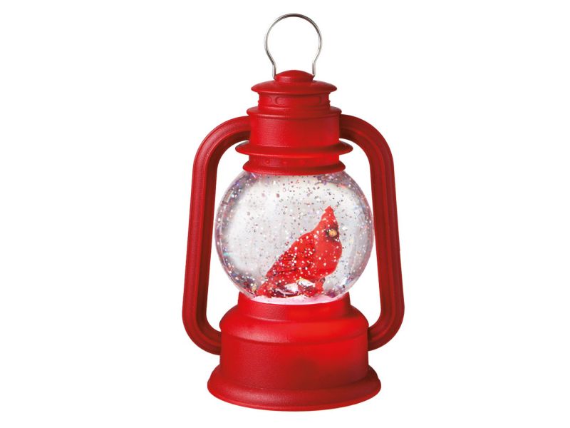 Ganz 9" Perched Cardinal Red Lighted Glittering Snow Dome Lantern Table Top Christmas Decoration