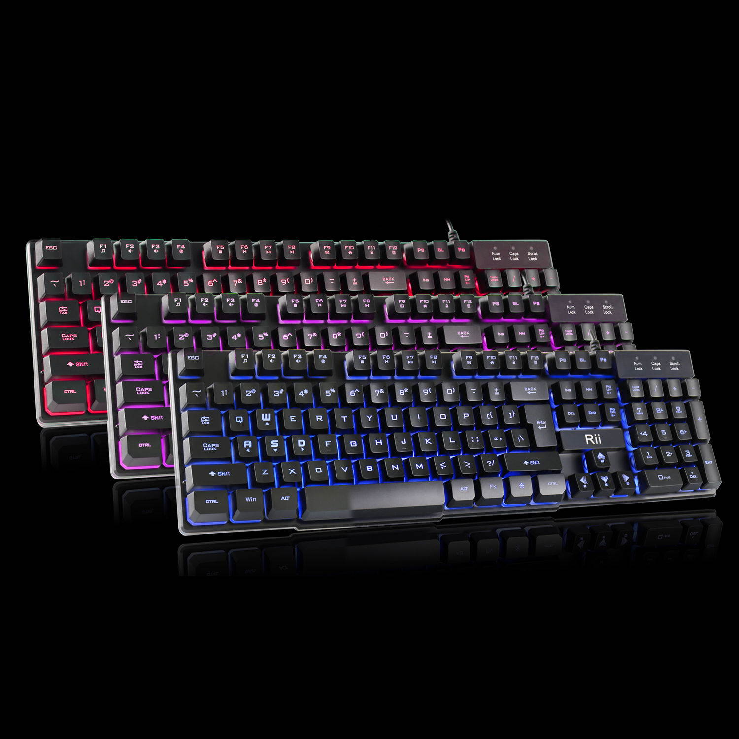 Rii RK100 3 LED Color Backlit Wired Multimedia Gaming Keyboard for PC Computter