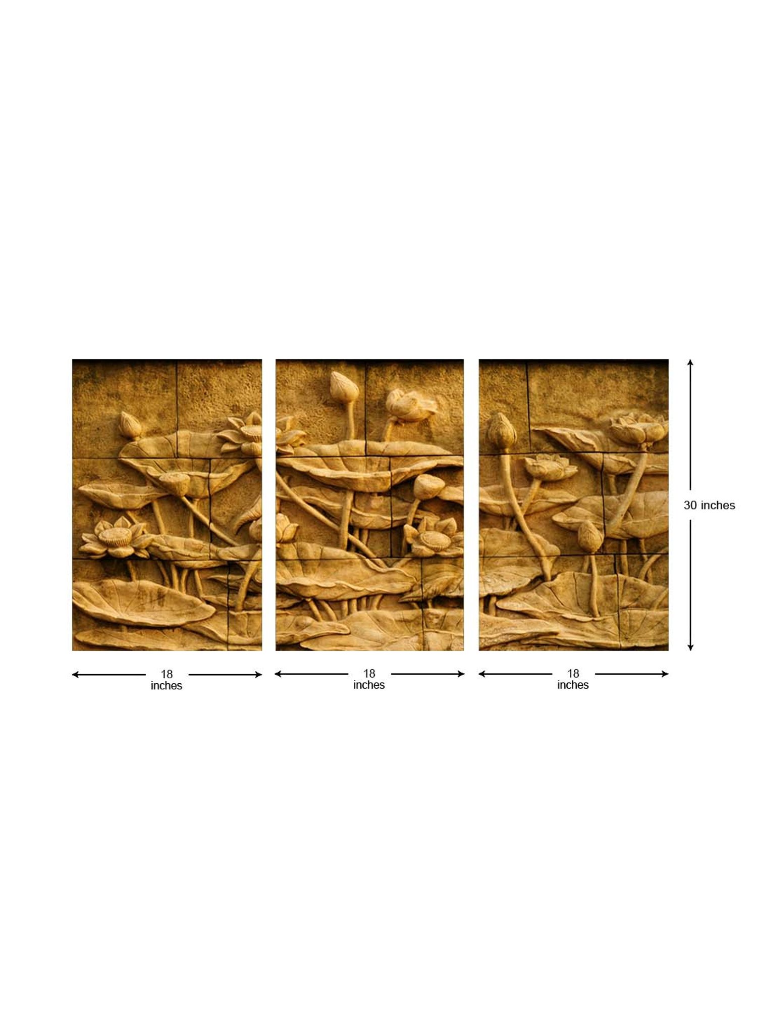 999Store Brown Lotus Flower Art 3 Frame Canvas Paintings