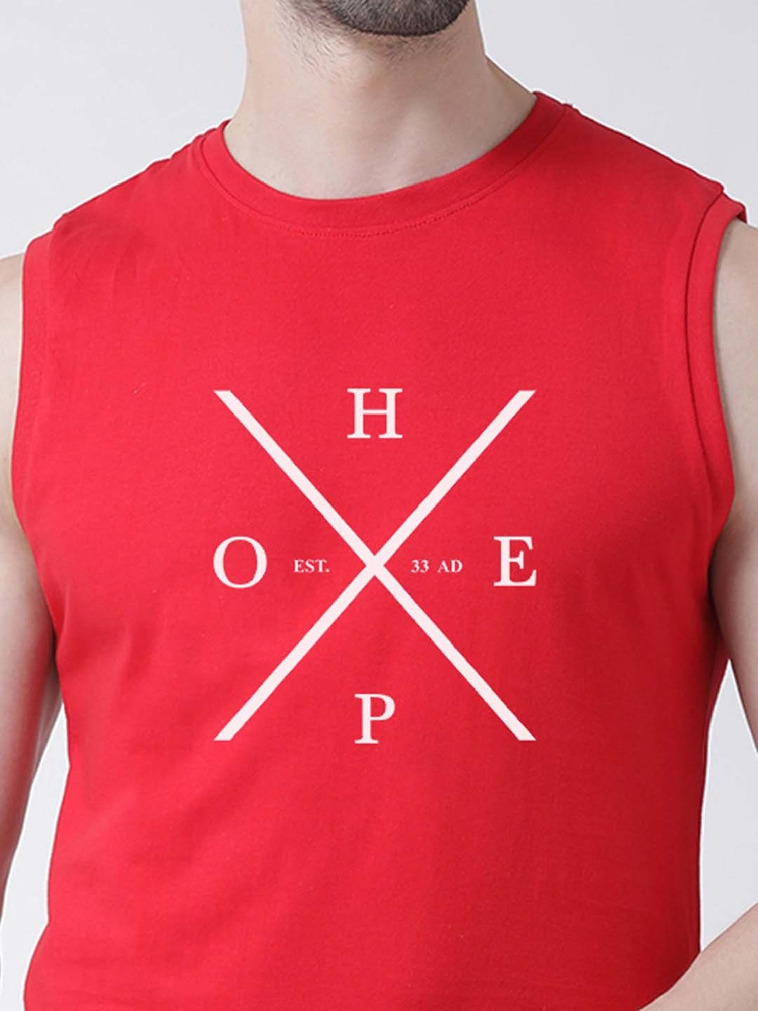 Friskers Red Slim Fit Sleeveless T-Shirt