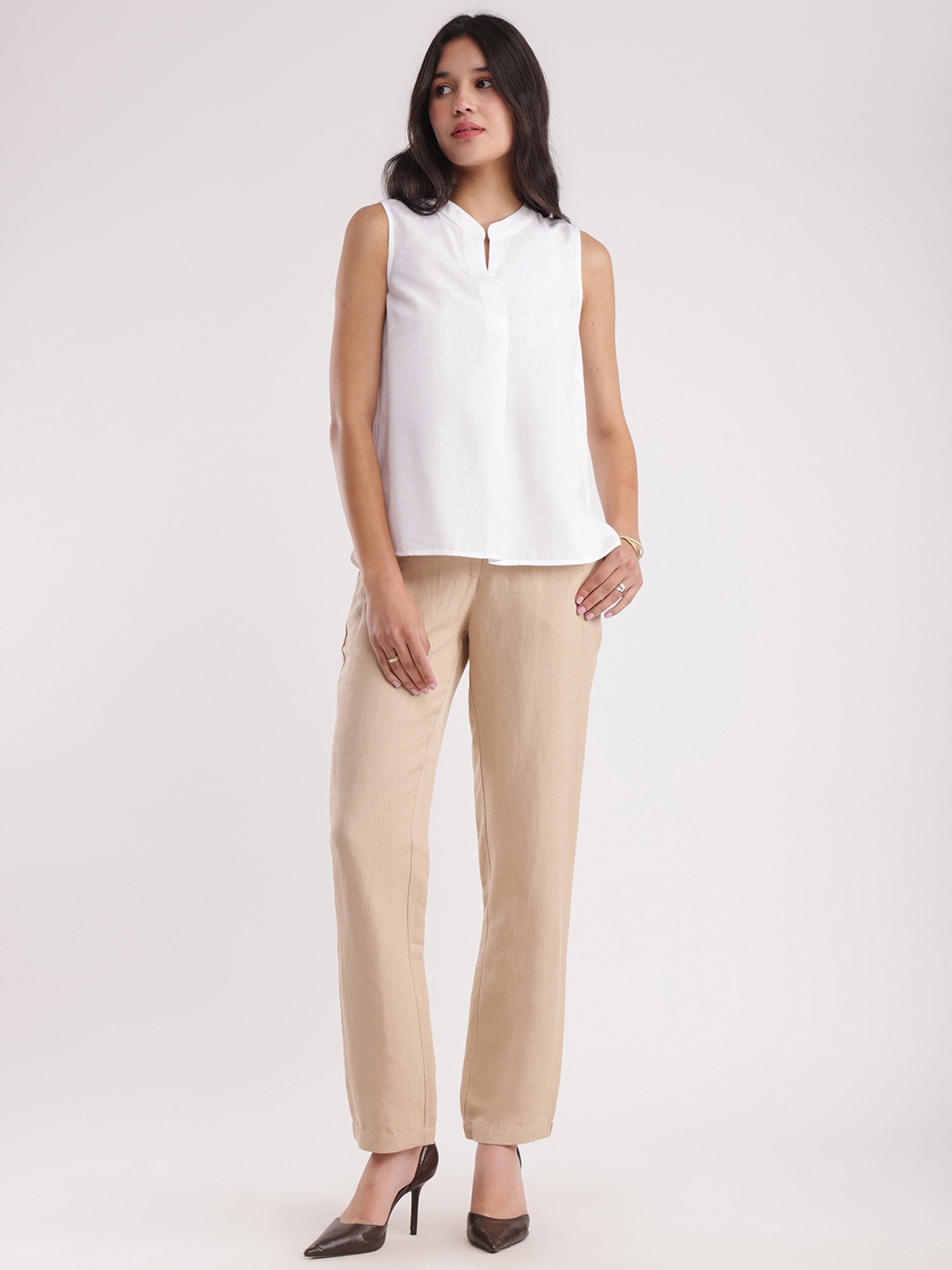 Fablestreet White Linen Relaxed Fit Top
