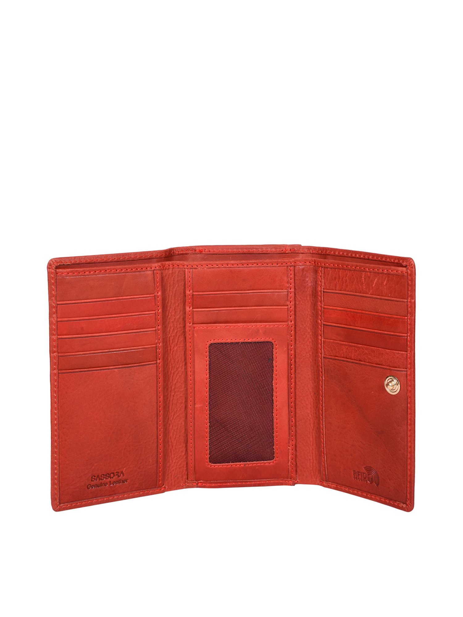 SASSORA Red Solid Rfid Tri-Fold Wallet for Women