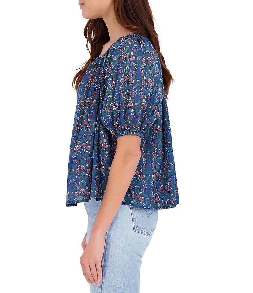 Roller Rabbit Hampton Alianna Puff Sleeve Floral Print Cotton Box Top
