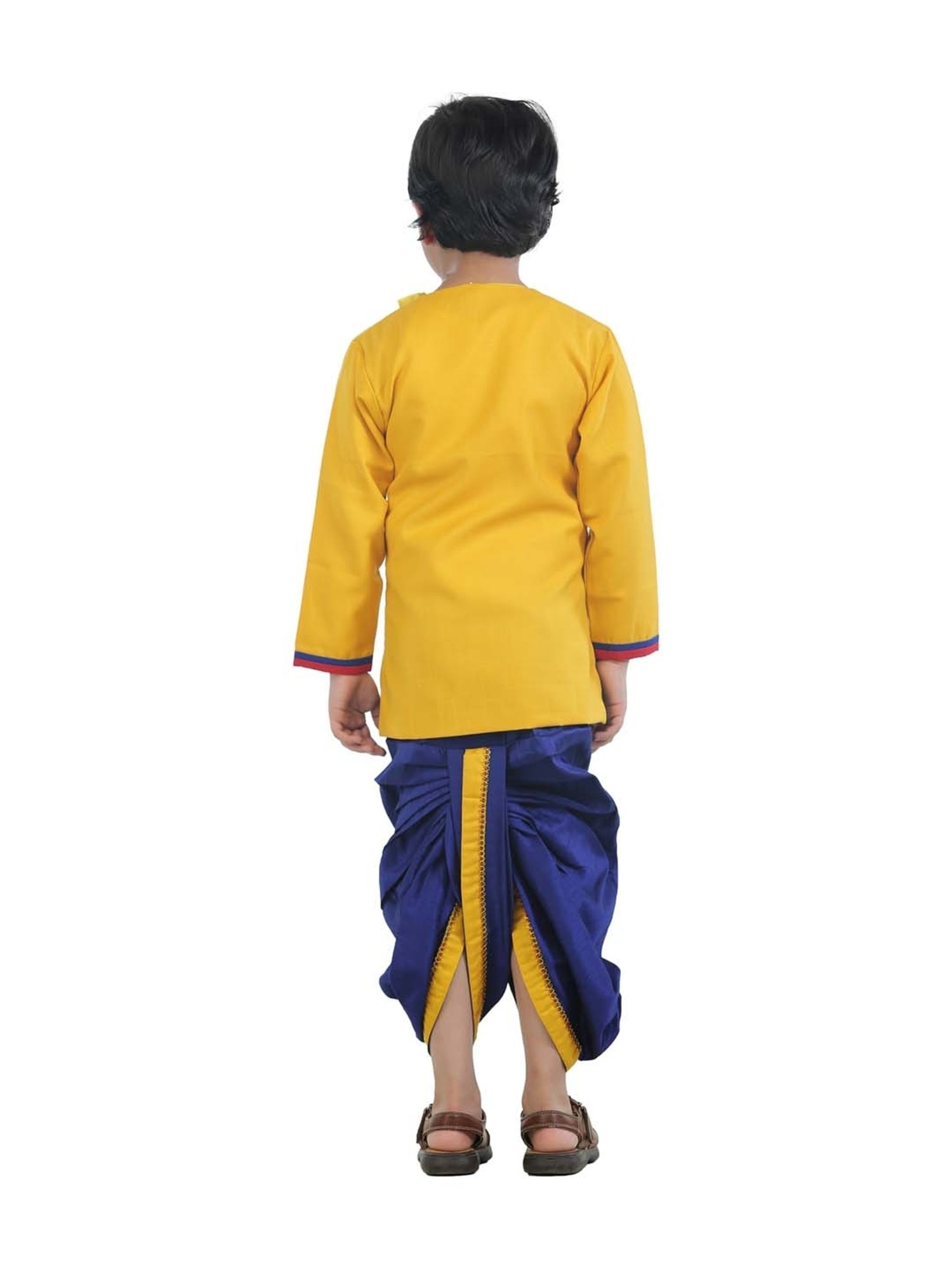 Ahhaaaa Kids Yellow & Blue Cotton Embroidered Kurta Set