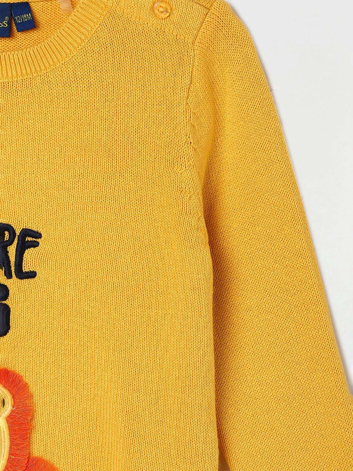 Juniors by Lifestyle Kids Mustard Cotton Embroidered Full Sleeves Sweater