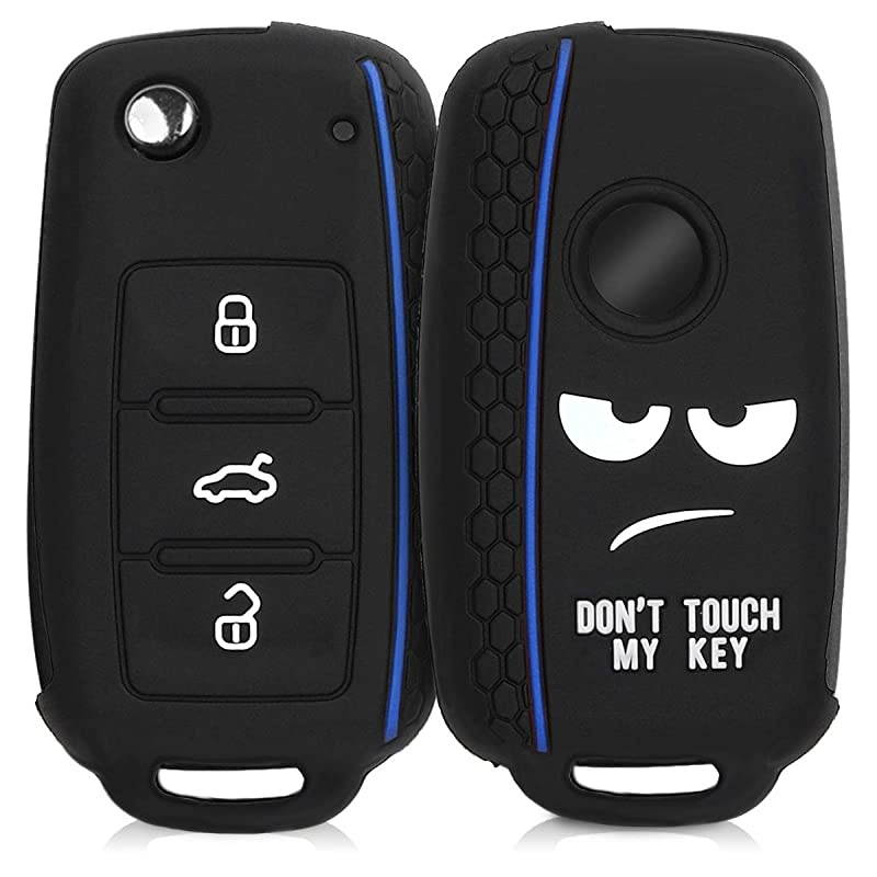 Silicone Key Fob Cover Compatible with VW Skoda SEAT 3 Button Car Key - Don't Touch My Key White/Black/Blue