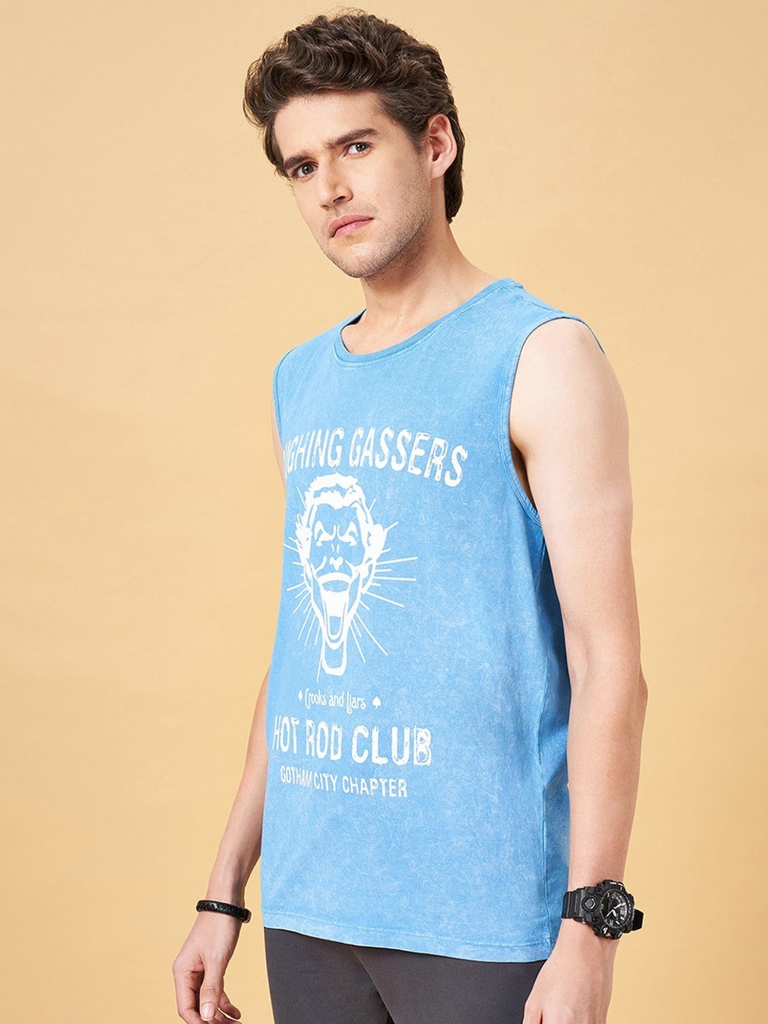 SF Jeans by Pantaloons Mazarine Blue Cotton Regular Fit Printed Vest