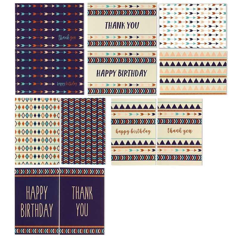 Juvale 48-Pack Assorted Tribal Greeting Cards Sets - Happy Birthday, Thank You, Blank, 12 Design, 4x6 in