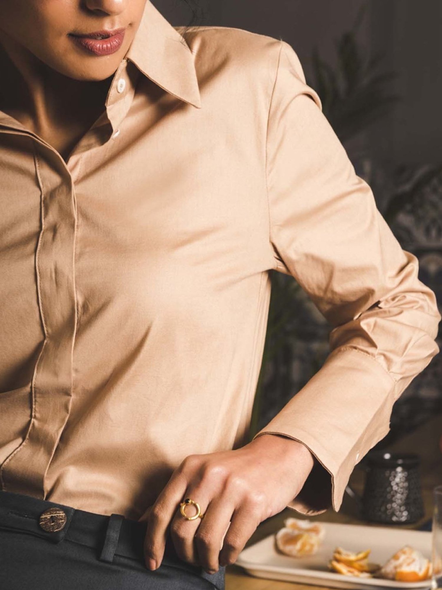 Qua Almond Brown Classic Poplin Shirt