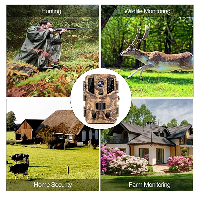 Trail Camera 16MP Full HD Night Vision 1080P Wildlife Hunting Camera with 3 Infrared Sensors Time Lapse and 02s Trigger Speed Wildlife Scouting Camera Waterproof IP66