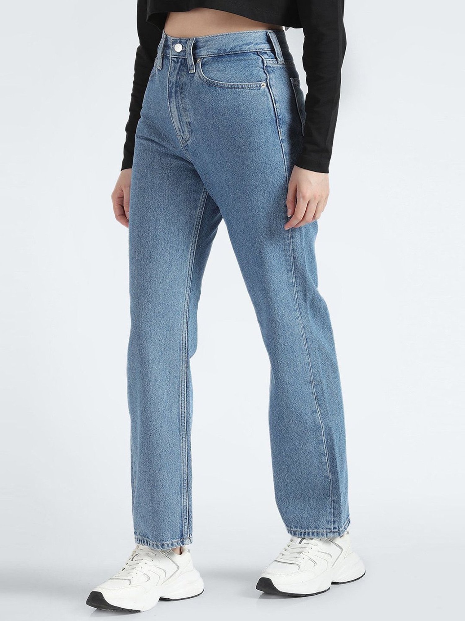 Calvin Klein Jeans Straight Fit Denim Light Rinse Washed High Rise Jeans