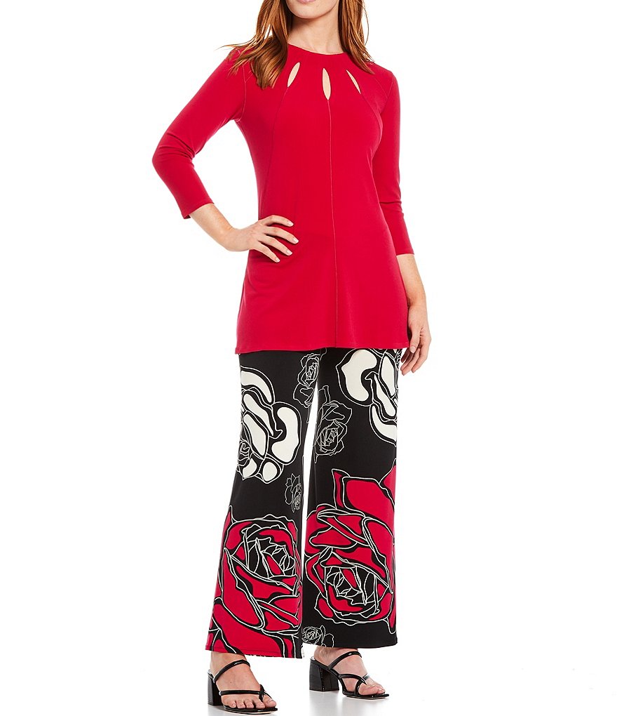 Eva Varro Five Beams Crew Keyhole Neck 3/4 Sleeve Tunic