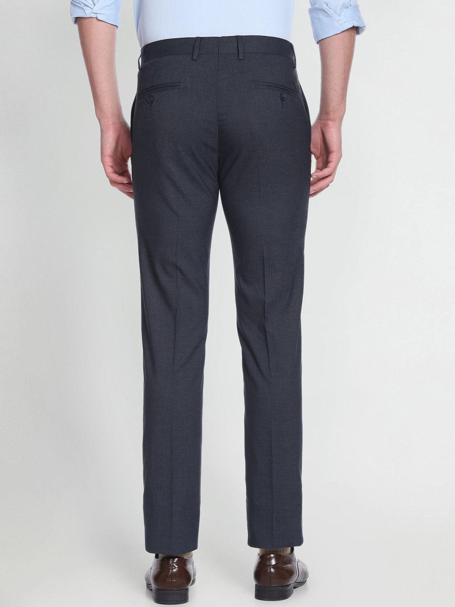 Arrow Blue Regular Fit Texture Trousers