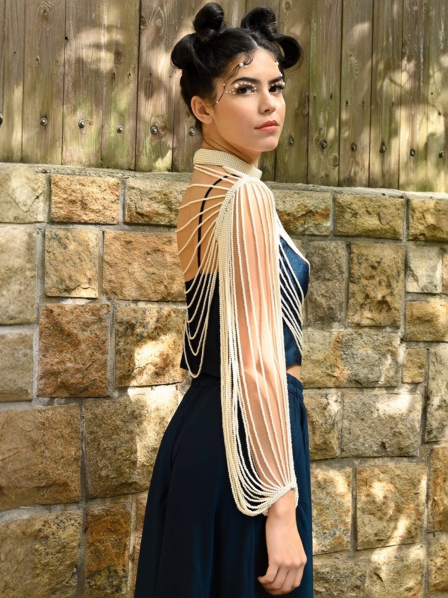 Odette White Embellished Fancy Cape