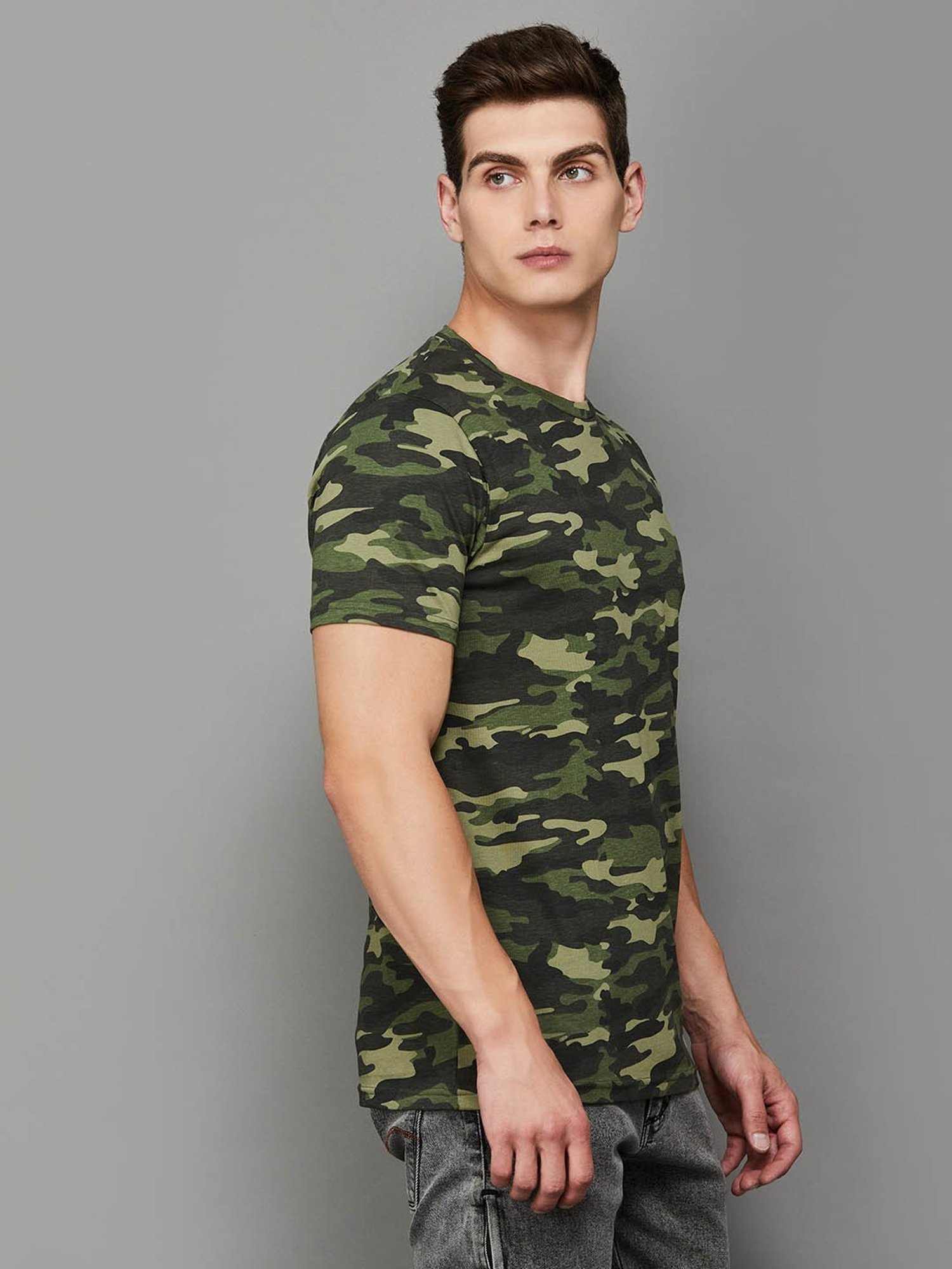 BOSSINI Olive Cotton Slim Fit Camouflage T-Shirt