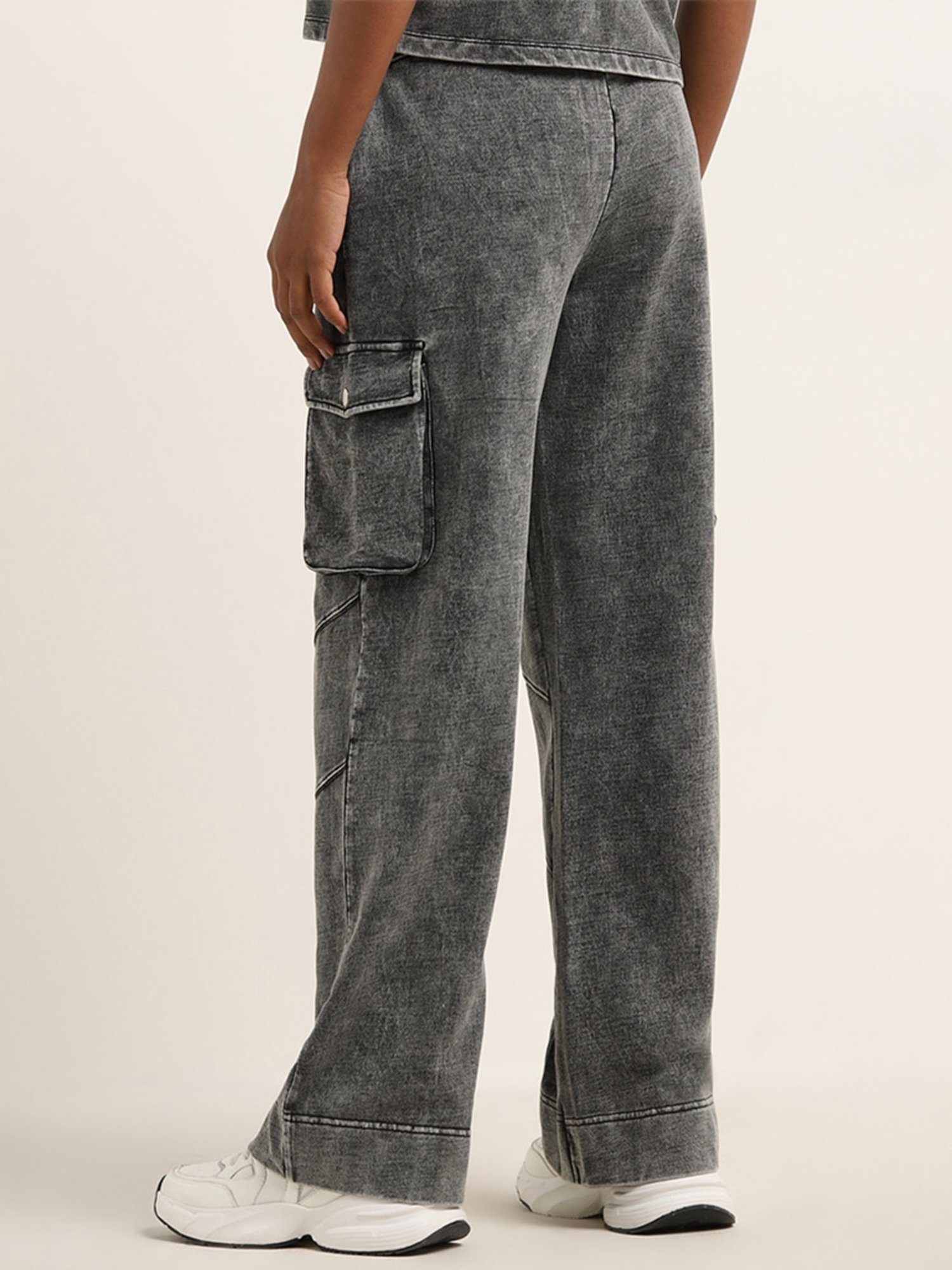Studiofit by Westside Black Faded Mid-Rise Cotton Track Pants
