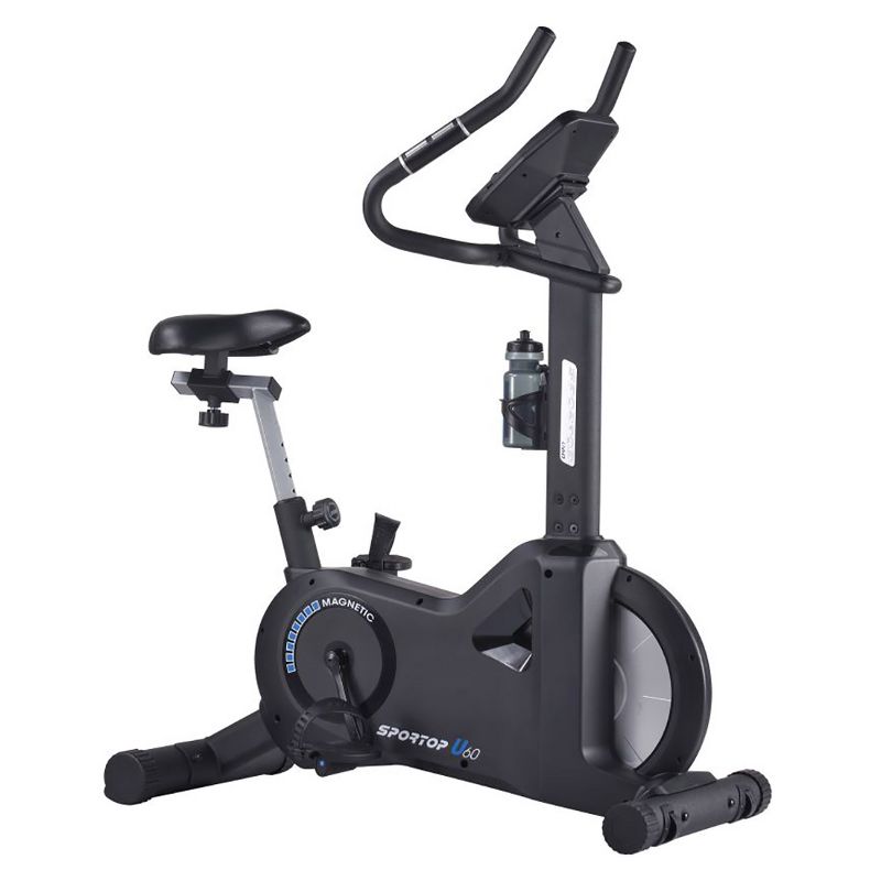 Sportop U60 Indoor Comfortable Home Workout Bike Stationary Fitness Cycler Exercise Machine with 12 Pre Programmed Trainings and Monitor Screen, Black