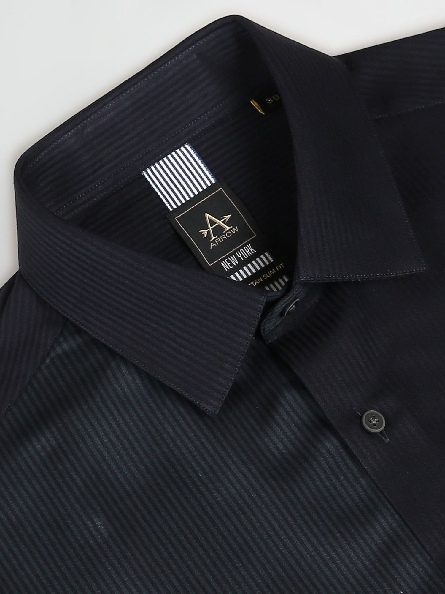 Arrow New York Green Cotton Slim Fit Striped Shirt