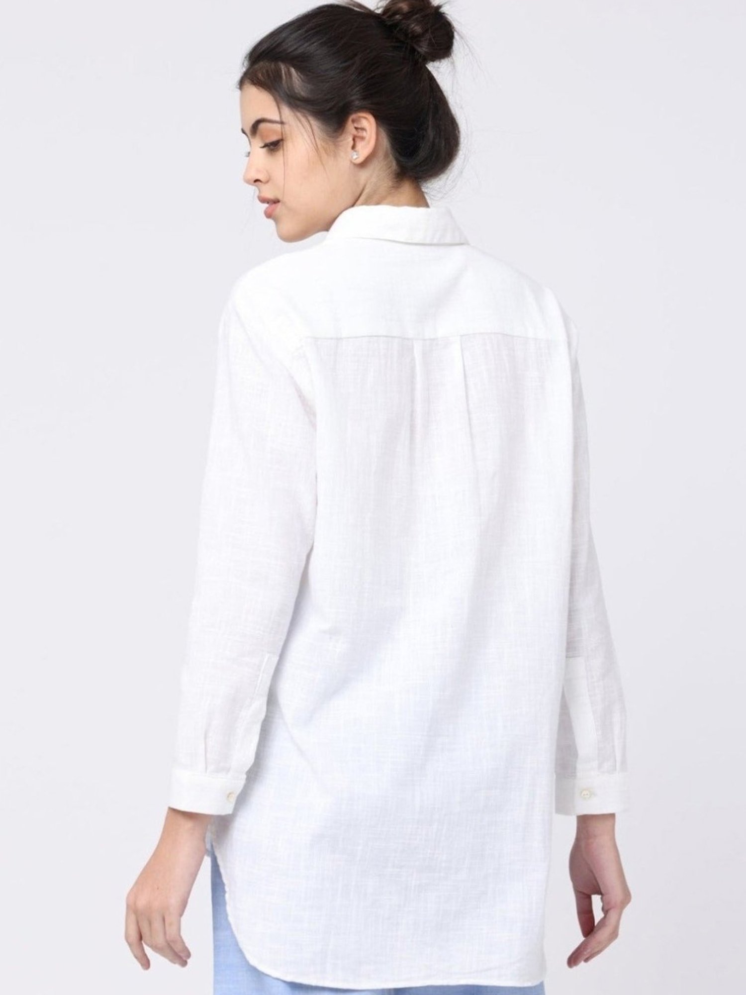 Saltpetre Elegant LInen White Shirt with Navy Blue Wide leg Trousers Co-ord Set