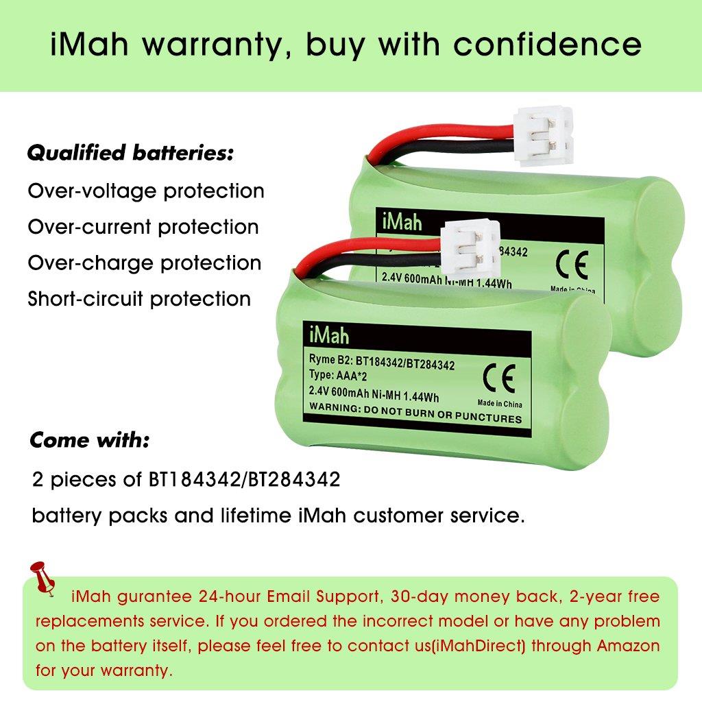 iMah BT184342/BT284342 BT18433/BT28433 Phone Battery Compatible AT&T BT184342 BT18433 BT1011 BT1018 BT1022 BT1031 BT8300 CS6209 CS6219 CS6228 CS6229 Vtech DS6301 CL80109 CS6209 TL90078, Pack of 2