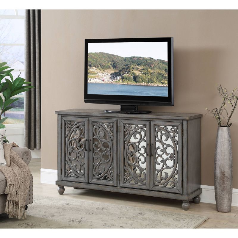 Sterling Ridge 4 Door Media Credenza TV Stand for TVs up to 62" Gray - Treasure Trove Accents
