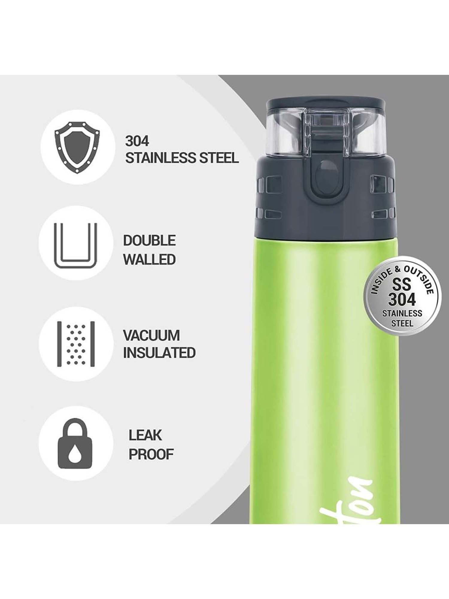 Milton Atlantis 600 Green Thermosteel Insulated Water Bottle (0.5 L)