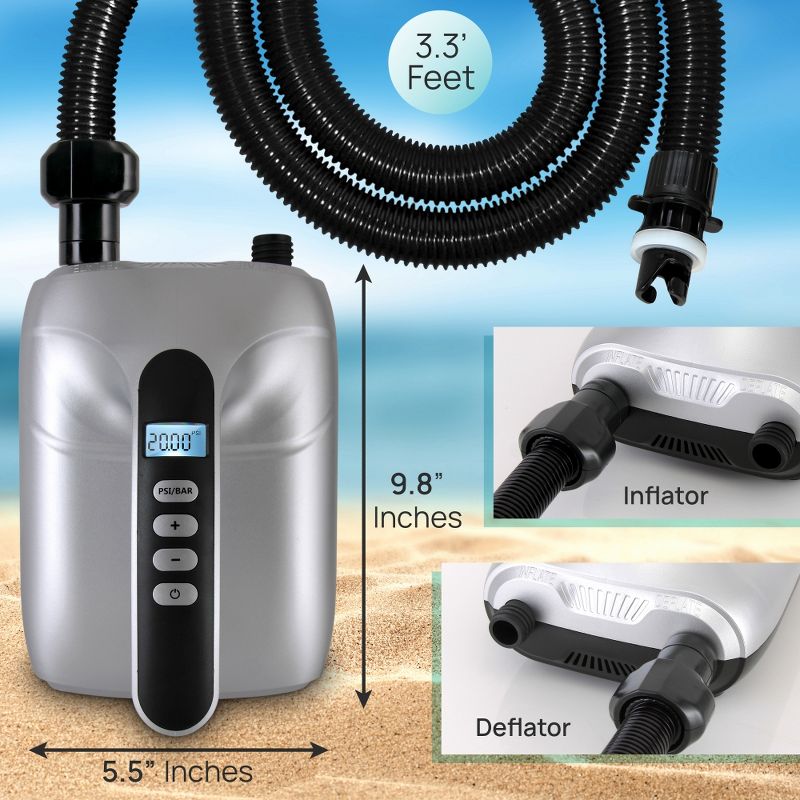 SereneLife Portable Digital Electric Air Pump Inflator Compressor with Detachable Hose for Watersports, Pool Inflatables, & SUP Paddleboards (2 Pack)