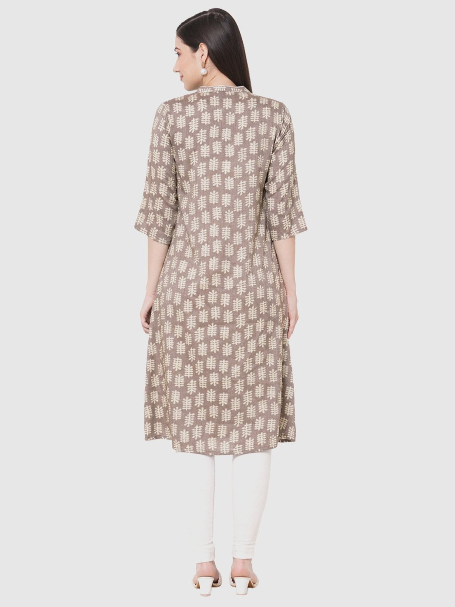Fusion Beats Grey Printed A Line Kurta