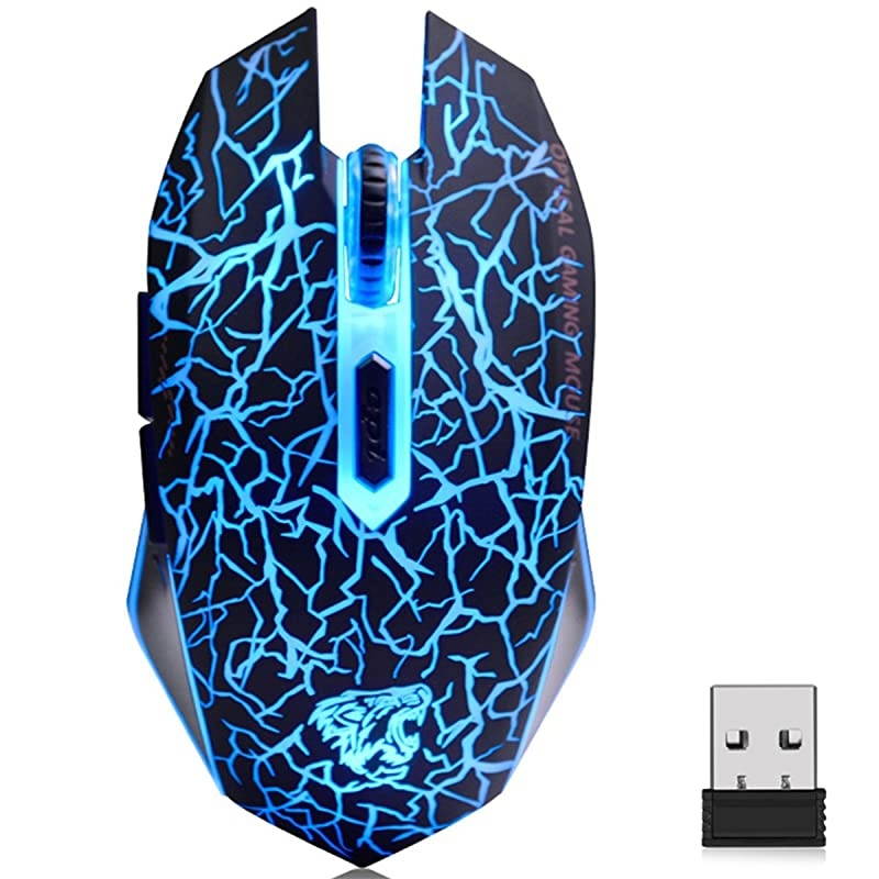C10 Wireless Gaming Mouse Rechargeable Silent Optical Mice 7 Colors LED Lights, 7 Buttons 2400/1600/800DPI (Black)