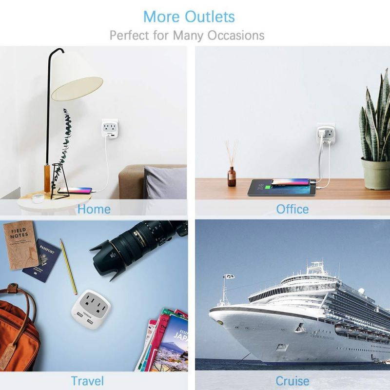 TESSAN 3 to 2 Prong USB Outlet Plug, Japan Power Adapter with 2 Wall Charger Extender Cruise Ship Accessories, Travel Multi Plug Adaptor for US to Japanese - Type A Plug Splitter