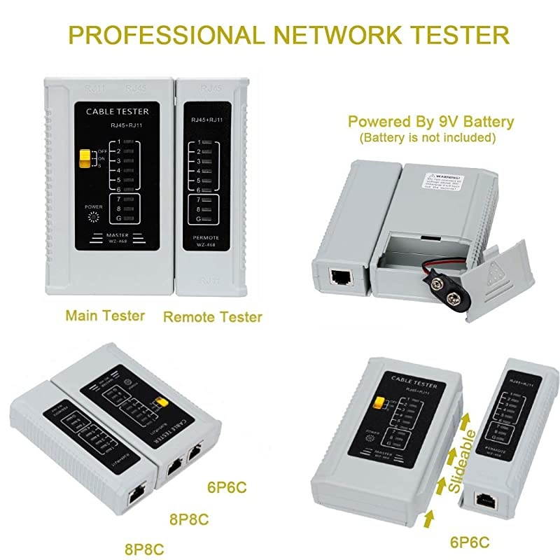 Network Tool Kit Set RJ1145 Crimping Tool Kit for CAT5CAT6Professional Computer Maintenacnce Lan Cable Tester Network Repair Tool Set Pack of 9