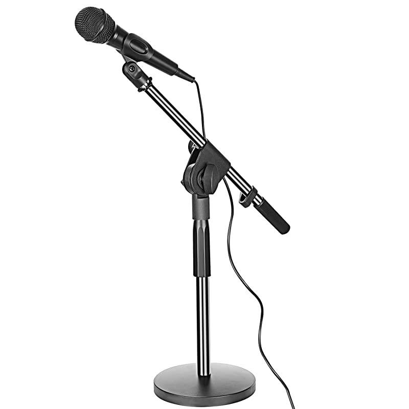 Desktop Microphone Stand with Boom Arm 58inch Threaded Mount for Dynamic Condenser Microphones Height Ranges 1521 inches Metal Weighted Base for Recording and Podcasting