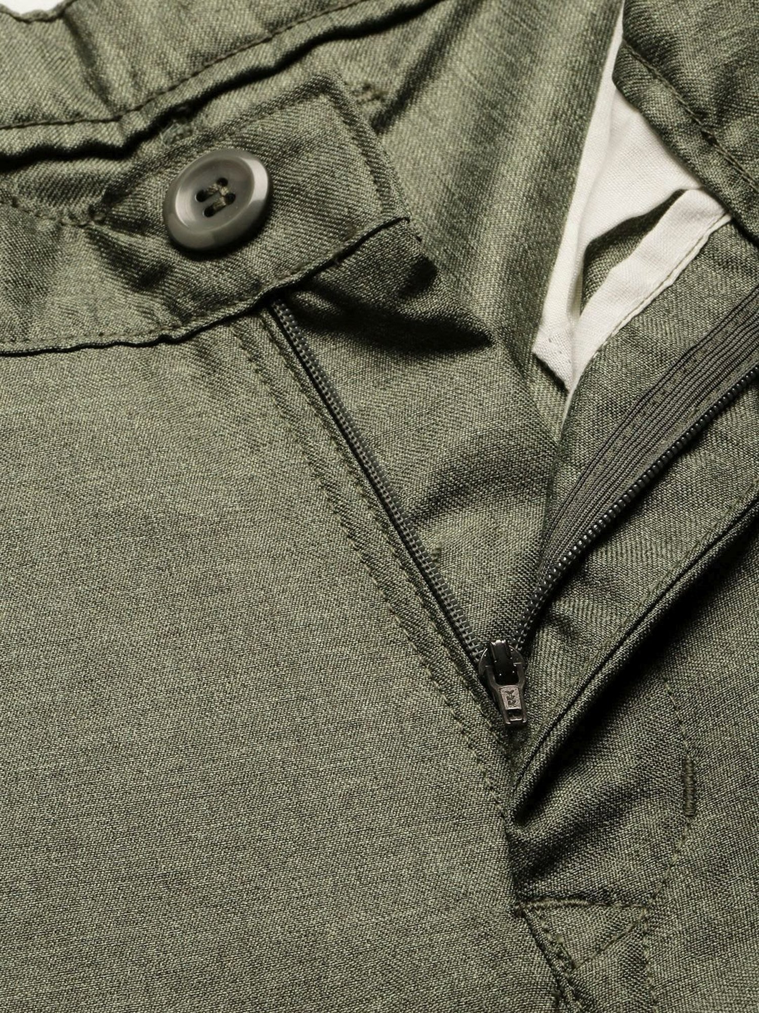 Sojanya Green Cotton Regular Slim Fit Self Pattern Flat Front Trousers