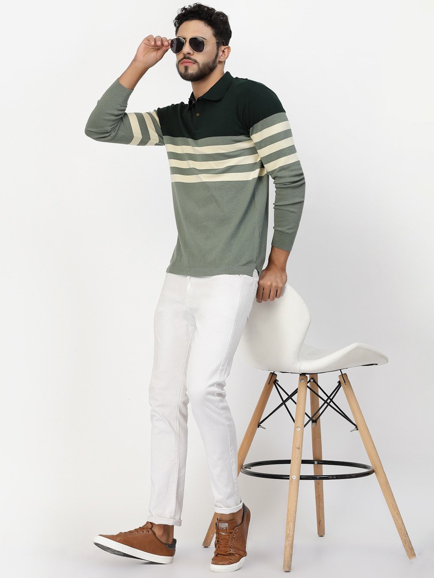 Kalt Multicolor Regular Fit Striped Polo T-Shirt