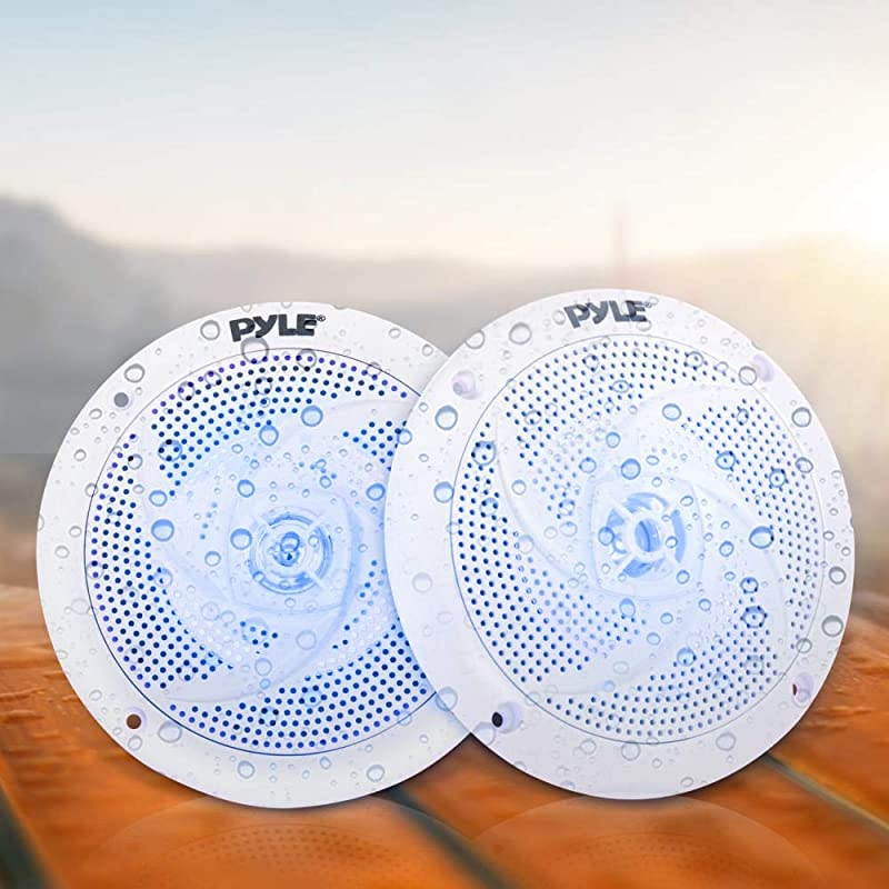 Marine Speakers - 5.25 Inch 2 Way Waterproof and Weather Resistant Outdoor Audio Stereo Sound System with LED Lights, 180 Watt Power and Low Profile Slim Style - 1 Pair - PLMRS53WL
