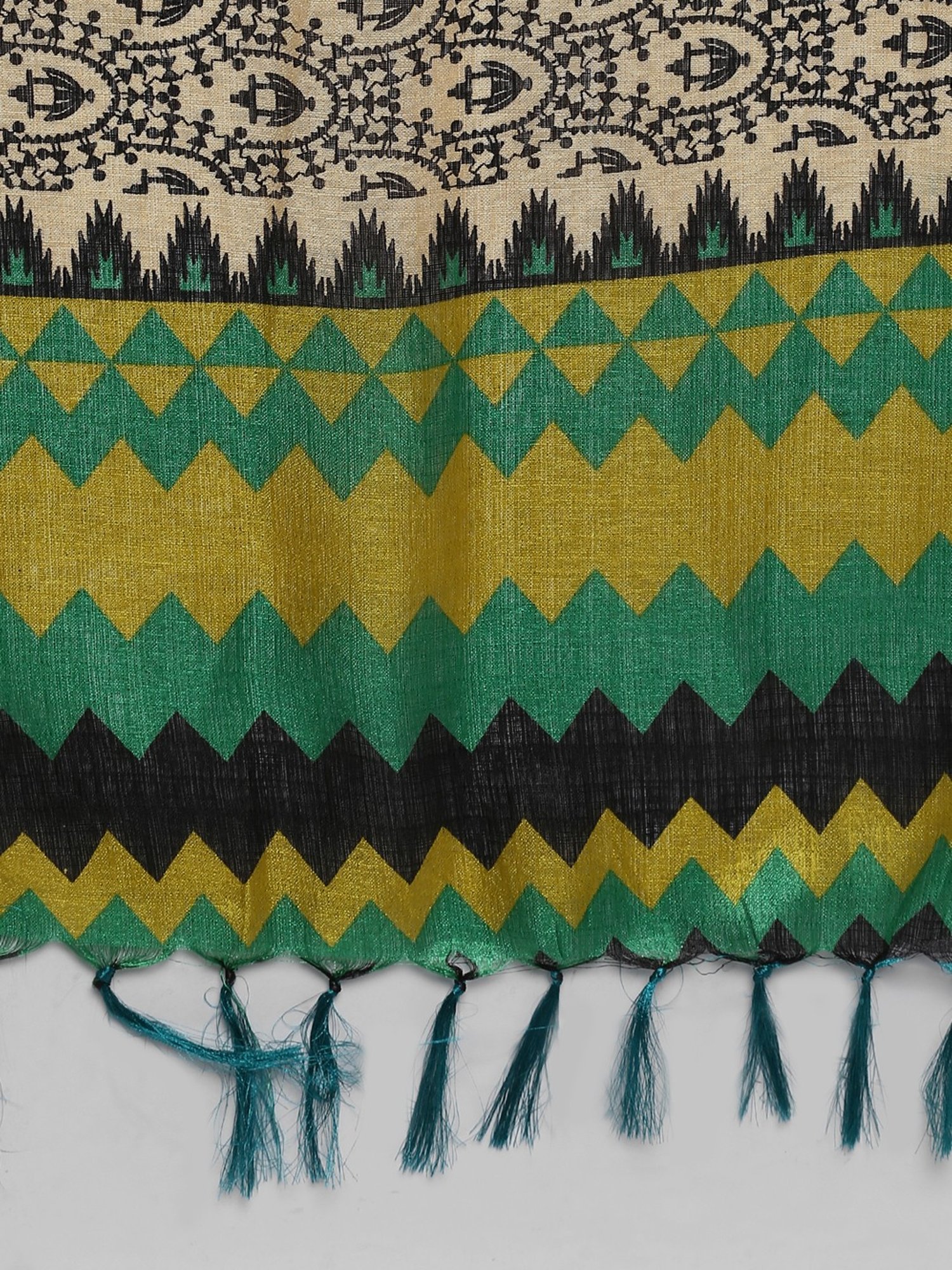Saree Mall Beige & Green Printed Dupatta